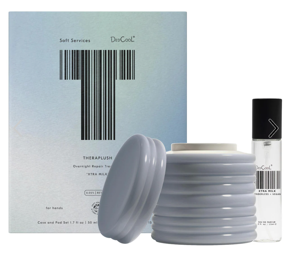 Pre orden: Soft Services   Soft Services x DedCool — Theraplush “Xtra Milk” Retinol Hand Repair Cream + Travel Size Perfume Spray Gift Set